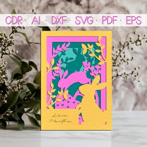 Cartão de Páscoa 3D multicamadas SVG, Cartão de Páscoa, Cartões de Feliz Páscoa svg, Pacote de Cartão de Páscoa DIY, Cartão de Páscoa de Coelho Cricut Silhouette svg
