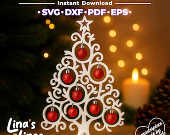 Archivo SVG de corte láser para árbol de Navidad / Soporte para adornos navideños (descarga digital)