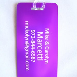 Pair of fancy aluminum laser engraved luggage tags 10 colors - 50 fonts engraved front & back