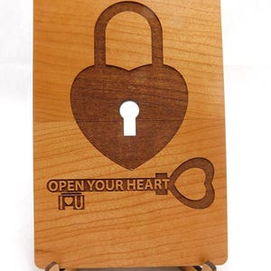 Laser engraved key to my heart greeting card, customization options. valentines / anniversary