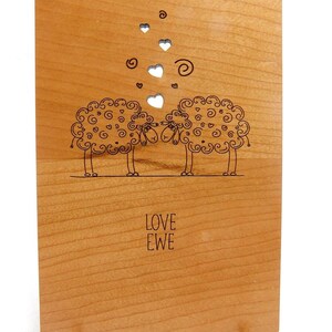 Laser engraved love ewe greeting card, customization options. valentines / anniversary