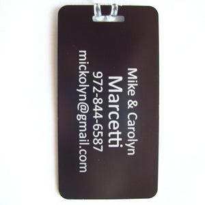 Pair of fancy aluminum laser engraved luggage tags 10 colors - 50 fonts engraved front & back