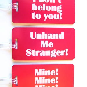 3 funny aluminum laser engraved luggage tags 10 colors - 50 fonts engraved on back with your info. personalized custom engraved