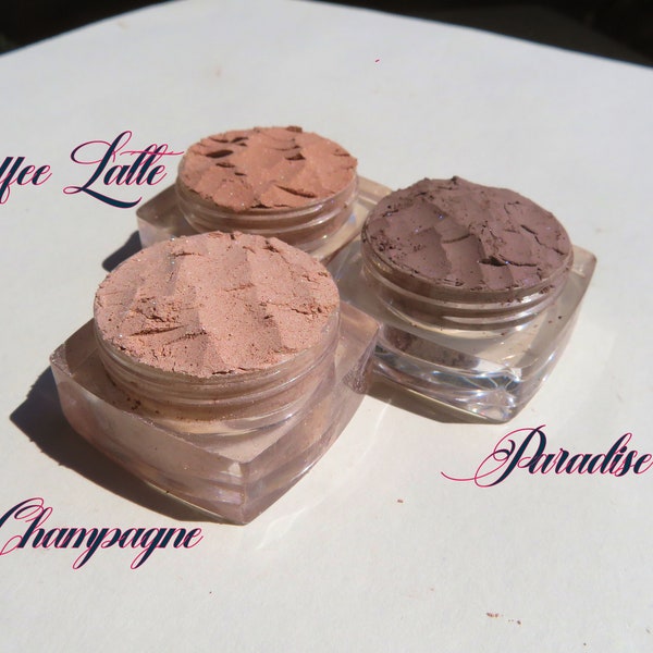 Semi-Matte Brown Vegan Mineral Eyeshadow Gift Set, Eco Friendly Earth Tones, Loose Pigments Cruelty-Free, Makeup Gift, Set of three