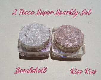 2 Piece GIFT SET - Intense Sparkly Multi-Shimmer Eye Glitter Mineral Eyeshadow / Highlighter | Loose Pigments | Vegan Handcrafted Eye Makeup