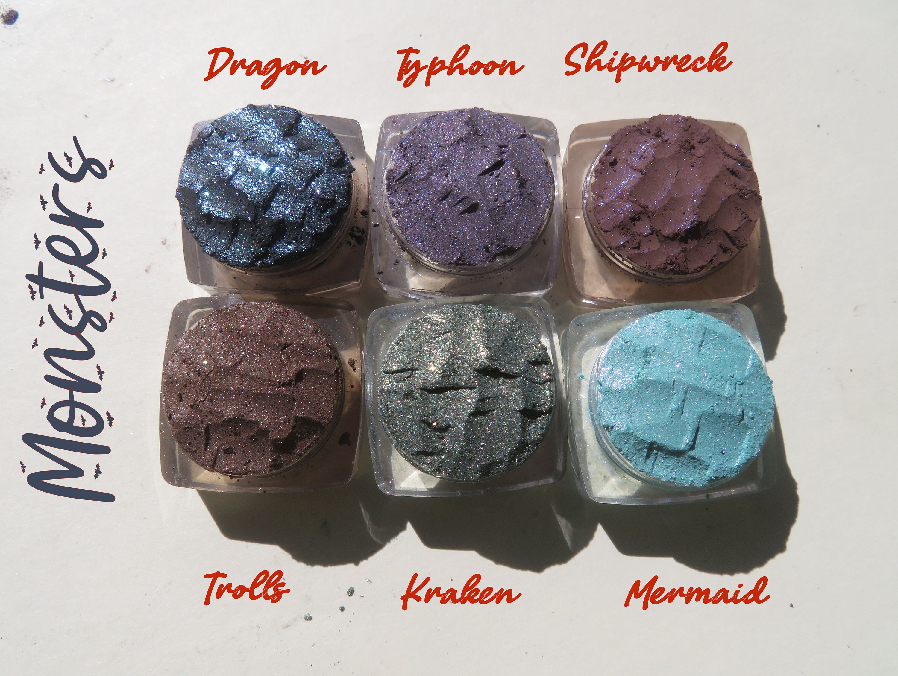 MONSTERS - 6-delige glanzende minerale oogschaduw make-up schoonheidscadeauset, dierproefvrij, losse poeder minerale oogschaduw cadeauset