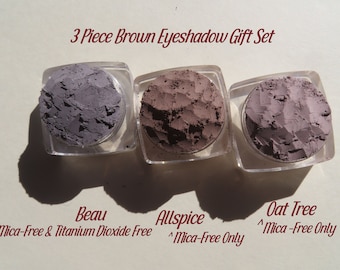 3 Piece Matte Brown Mica-Free Loose Pigment Mineral Eye Shadow Gift Set, Vegan Cruelty-Free, Mineral Makeup Eye Shadow - Mother's Day Gift