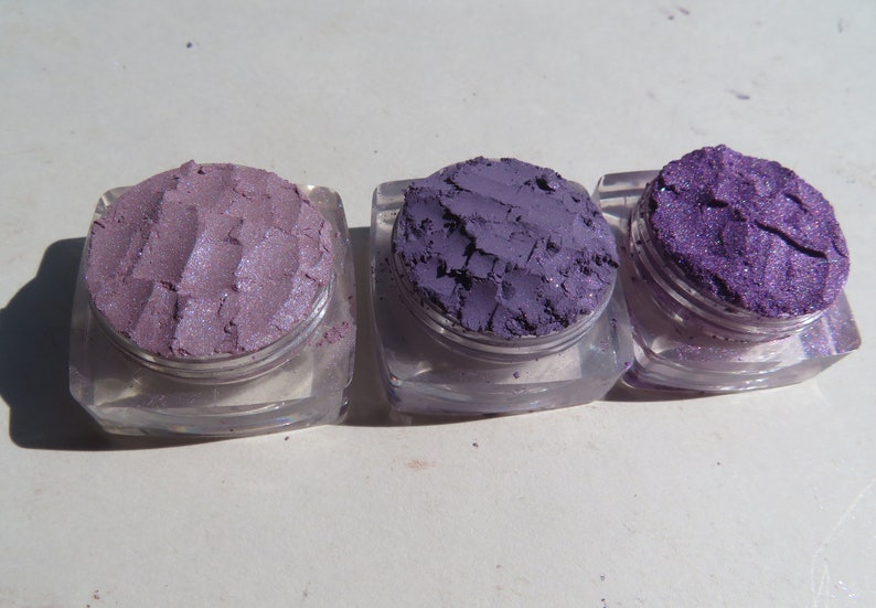 3 Piece Purple Mineral Eyeshadows Gift Set Shimmers, Loose Pigments, Vegan Mineral Medium Shimmer/Sparkle Eyeshadows Set2 image 4