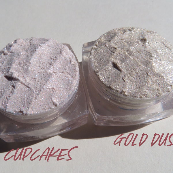 Super Sparkly Glitter Eyeshadow Mineral Highlight or Eyeshadow Gift Set - 2, Loose Pigments Gold Dust & Cupcakes, Cruelty-Free Makeup Gift