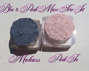 Mica-Free Matte Blue / Pink Eyeshadow 2 Piece Gift Set, Vegan Pink Ice / Madness, Loose Powders, Matte Vegan Eye Shadow 2 Piece Set