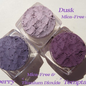 Juego de regalo vegano de sombra de ojos mineral púrpura mate sin mica de 3 piezas, pigmentos sueltos, libre de crueldad, sombra de ojos de maquillaje mineral