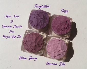 Purple Matte Mineral Eyeshadows, Titanium Dioxide Free/Mica-Free, Loose Pigments, Vegan Cruelty-Free, Mineral Eye Shadow 4 Piece Gift Set