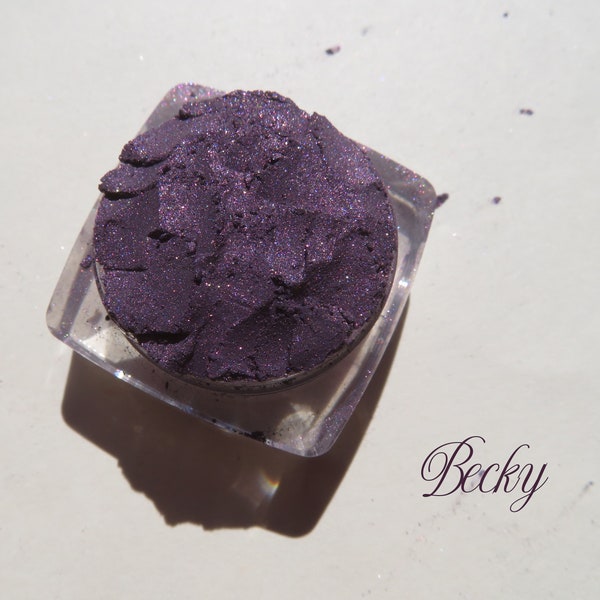 BECKY - Dark Plum Shimmer Purple Mineral Eye Shadow, Vegan Loose Pigments Eco-Friendly Cruelty Free Deep Purple Mineral Eyeshadow