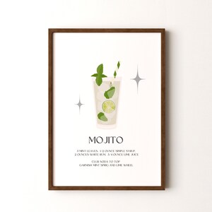 Impresión de cóctel, póster vertical de mojito enmarcado o sin marco