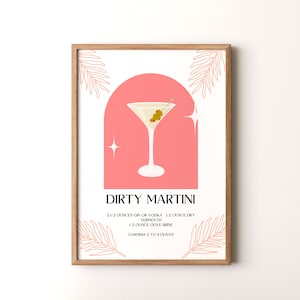 Impresión de cóctel, póster vertical de Dirty Martini enmarcado o sin marco