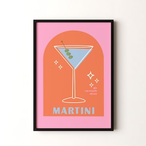 Impresión de cóctel, póster vertical de martini enmarcado o sin marco