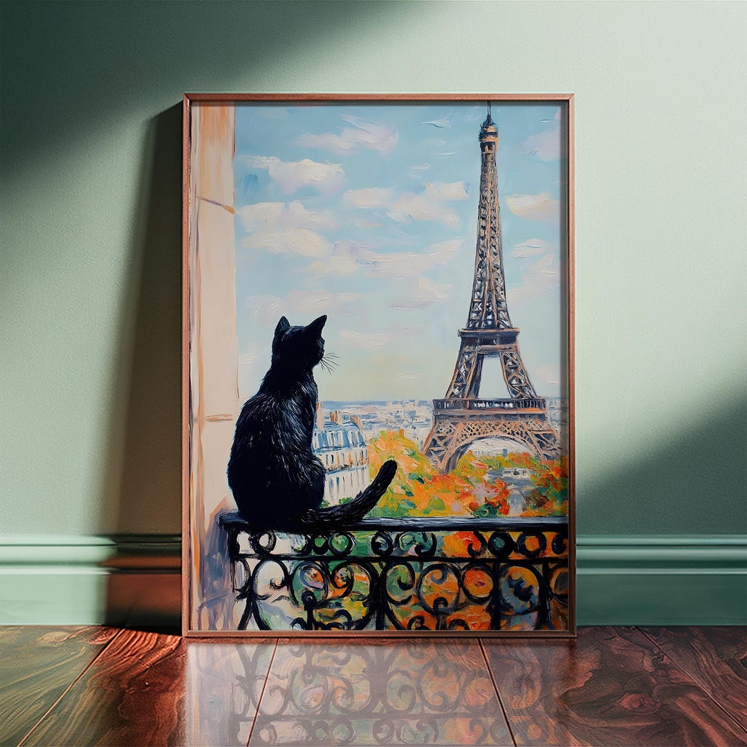 Black Cat in Paris – Eiffel Tower Art Print, Framed or Unframed ...