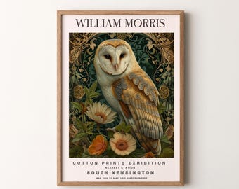 Stampa di William Morris, motivo gufo, poster verticale con cornice o senza cornice