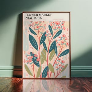 New York Flower Market – Retro Botanical Floral Print – Framed or Unframed Vertical Poster