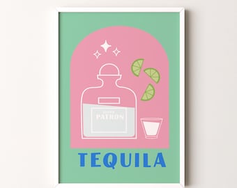 Cocktail Tequila Shots Print, Tequila  Framed or Unframed Vertical Poster