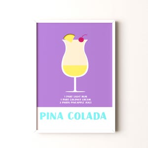 Impresión de cóctel, póster vertical enmarcado o sin marco de piña colada