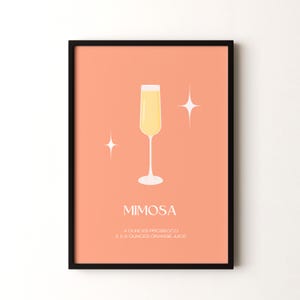Impresión de cóctel, póster vertical enmarcado o sin marco de mimosa