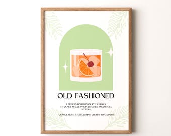 Cocktail Print, Old Fashioned  Framed or Unframed Vertical Poster