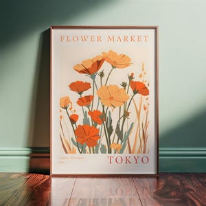 Tokyo Flower Market – print retro botanische klaproos – ingelijste of niet-ingelijste verticale poster