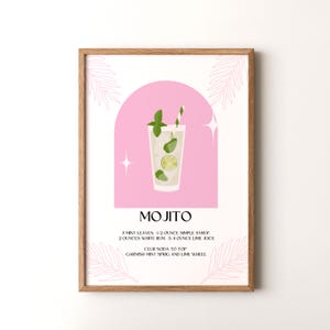 Impresión de cóctel, póster vertical de mojito enmarcado o sin marco