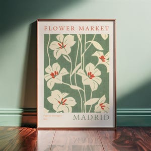 Madrid Flower Market – Retro Botanical Lily Print – Framed or Unframed Vertical Poster