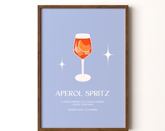 Cocktail Print, Aperol Spritz  Framed or Unframed Vertical Poster