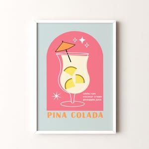 Impresión de cóctel, póster vertical enmarcado o sin marco de piña colada