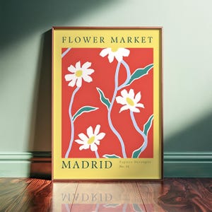 Madrid Flower Market – Mid-Century Modern Botanical Wall Art – Framed or Unframed Vertical Print