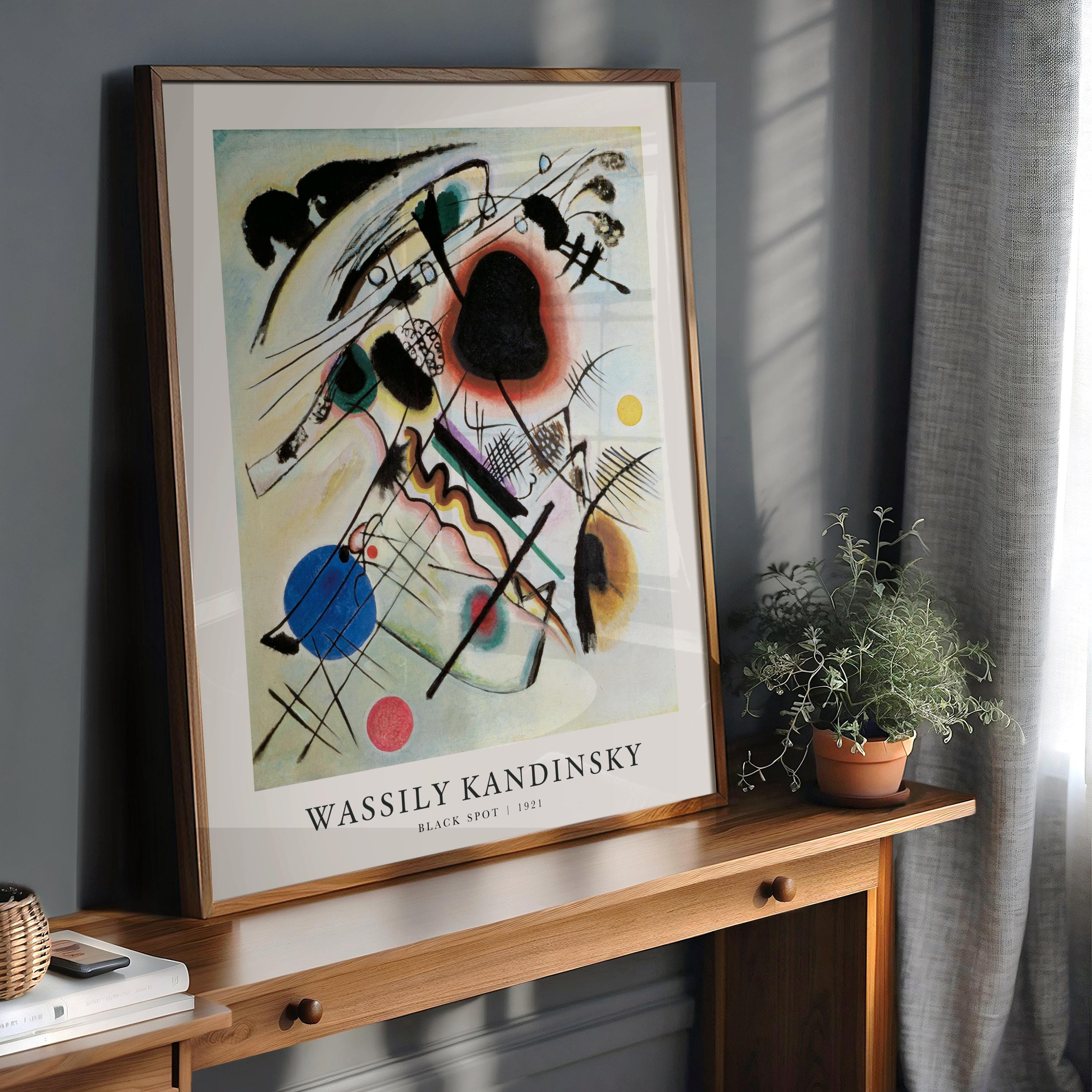 KANDINSKY ポスターフレーム アートパネル Wassily Kandinsky Print, Black Spot Framed or Unframed Vertical