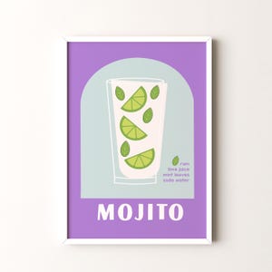 Impresión de cóctel, póster vertical de mojito enmarcado o sin marco