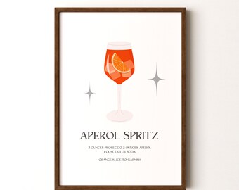 Cocktail Print, Aperol Spritz  Framed or Unframed Vertical Poster