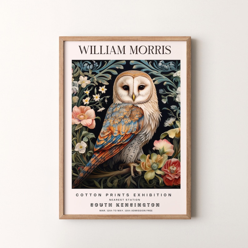 William Morris Print, Owl Pattern Framed or Unframed Vertical Poster image 2