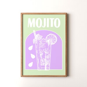 Impresión de cóctel, póster vertical de mojito enmarcado o sin marco