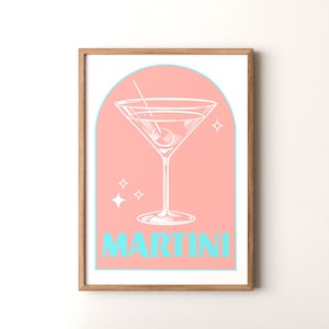 Impresión de cóctel, póster vertical de martini enmarcado o sin marco