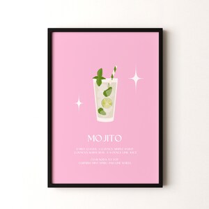 Impresión de cóctel, póster vertical de mojito enmarcado o sin marco