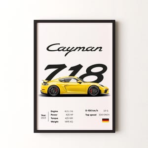 Porsche 718 Cayman Car Print, Framed or Unframed Vertical Poster