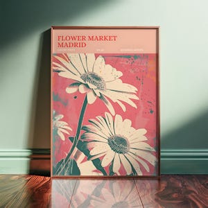 Madrid Flower Market – Mid-Century Modern Botanical Wall Art – Framed or Unframed Vertical Print