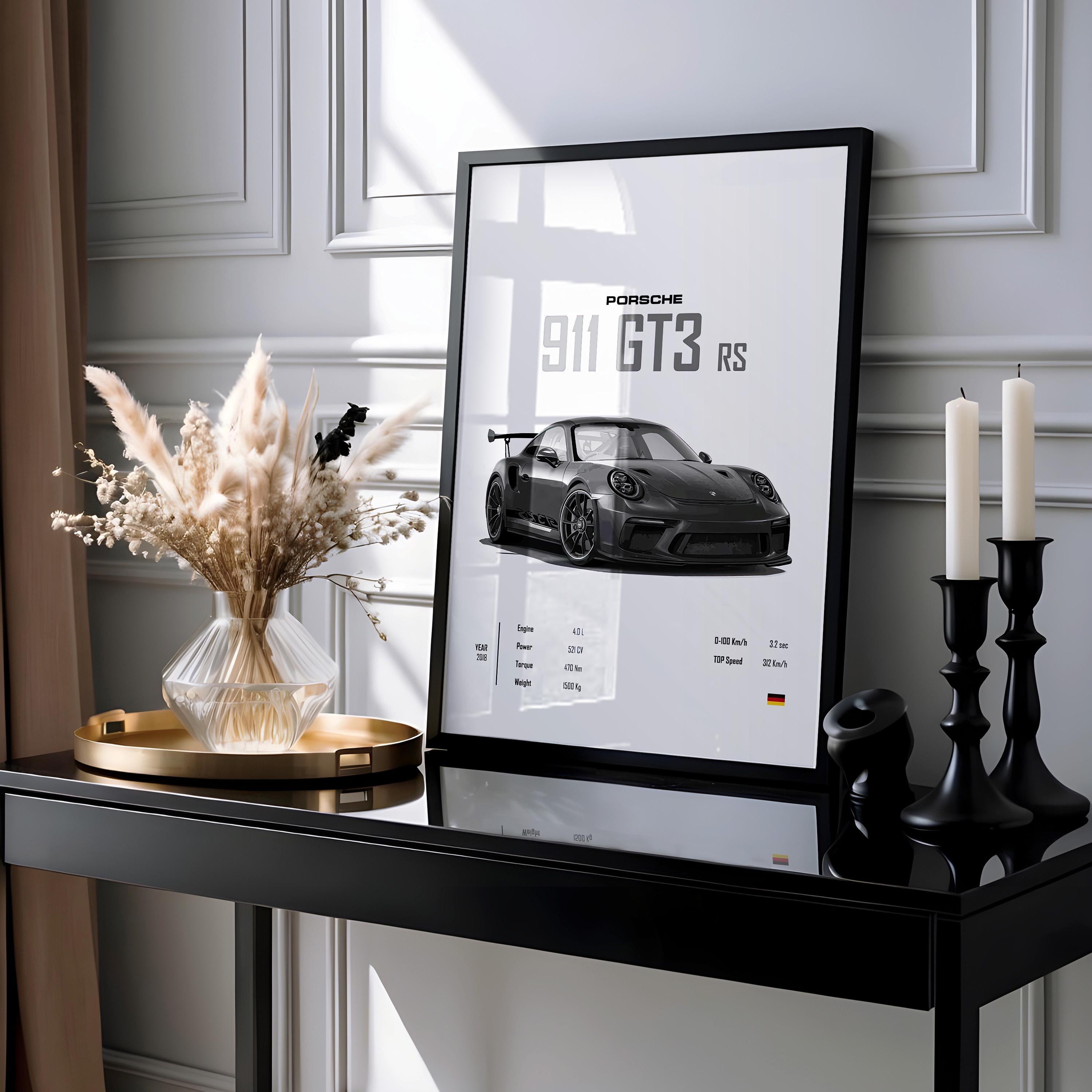 Porsche 911 GT3 RS Car Print, Framed or Unframed Vertical Poster