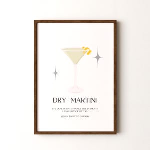 Impresión de cóctel, póster vertical enmarcado o sin marco de Dry Martini
