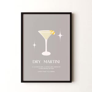 Impresión de cóctel, póster vertical enmarcado o sin marco de Dry Martini