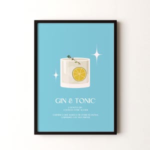Impresión de cóctel, póster vertical enmarcado o sin marco de gin-tonic