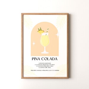 Impresión de cóctel, póster vertical enmarcado o sin marco de piña colada