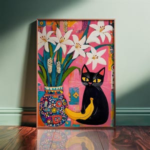 Póster vertical "Gato Negro - Jarrón de Plátanos" (con o sin marco)