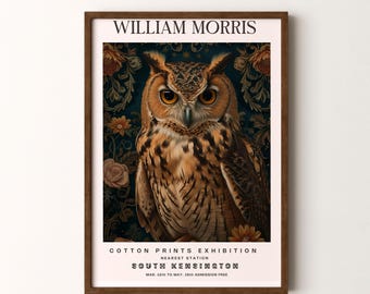 Stampa di William Morris, motivo gufo, poster verticale con cornice o senza cornice