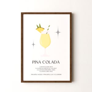 Impresión de cóctel, póster vertical enmarcado o sin marco de piña colada